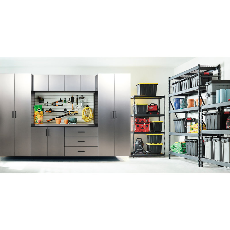Rangement mural en métal Series - l 32 po x H 28 po x P 20 po, gris métallique, compartiments, chaleur et eau, reliure à bord robuste P 20 po, monté sur armoire, lisse