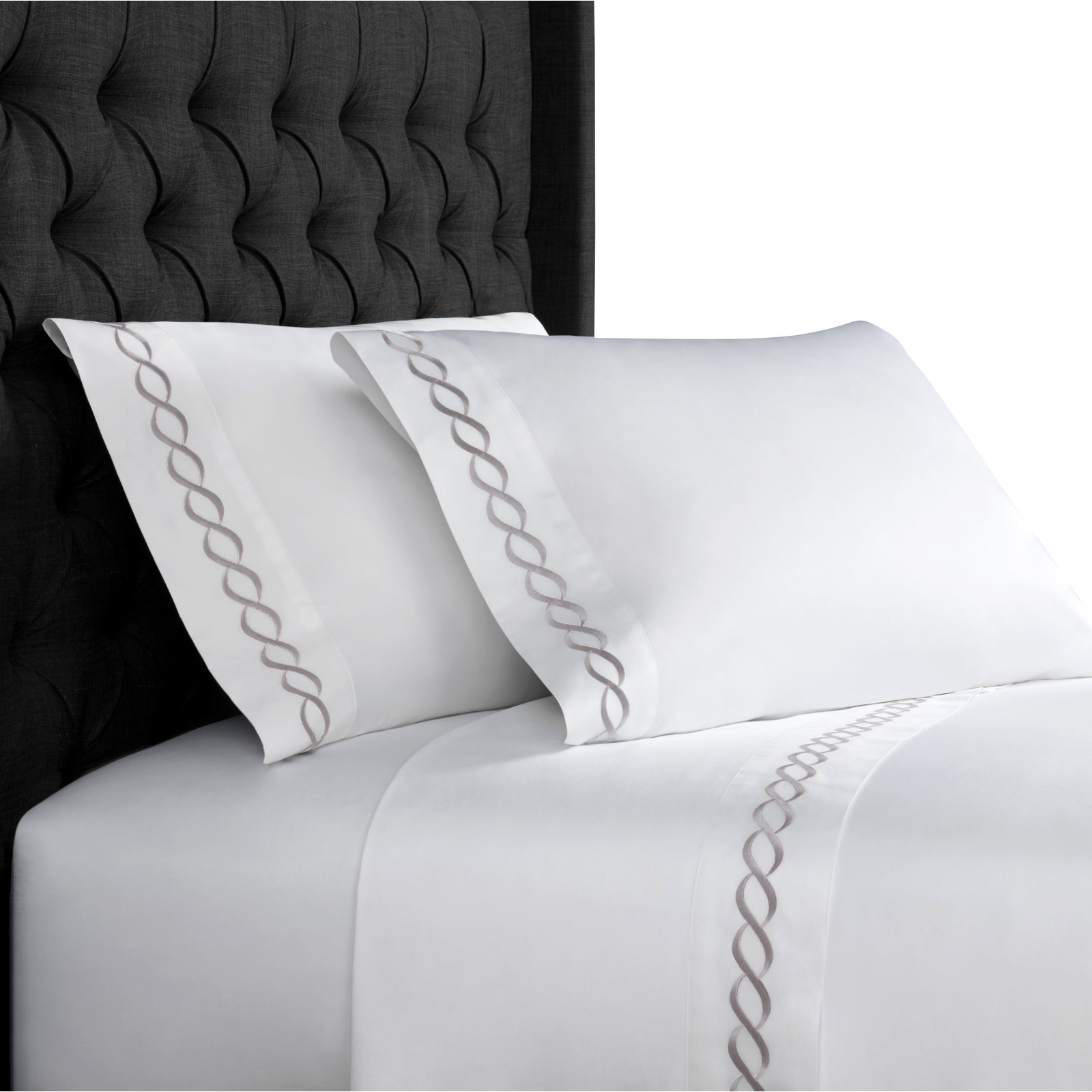 Barden Cotton Sheet Set, King Sheet Set with 2 Pillowcases, Gray/White