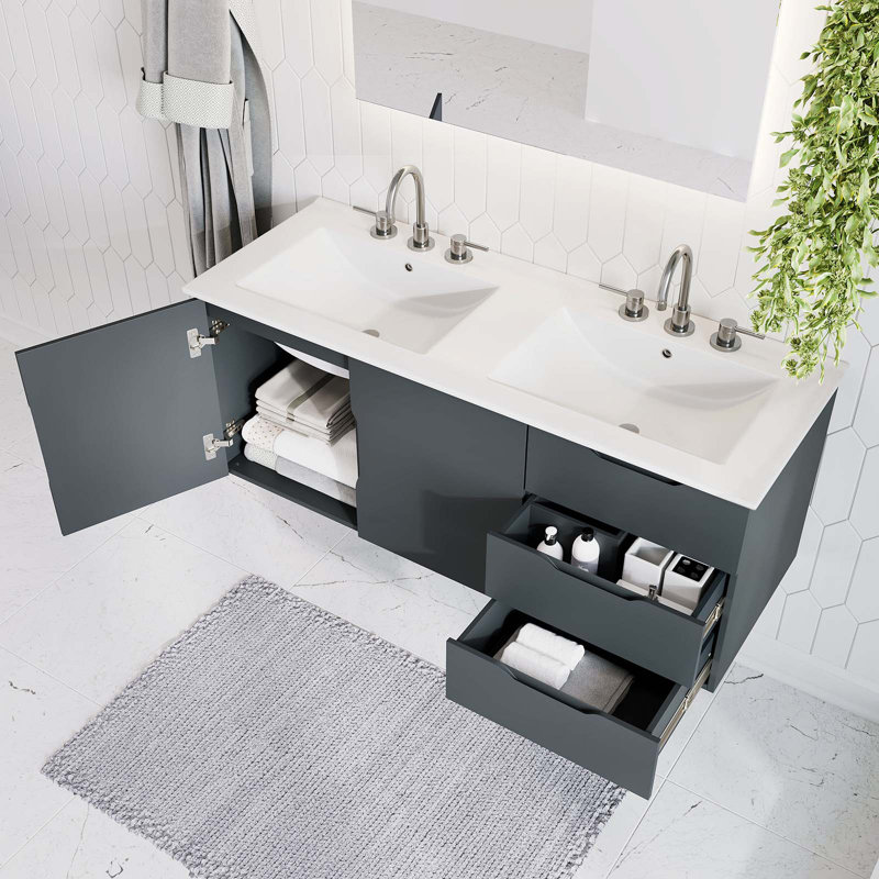  Vitality 48" Double Sink Bathroom Vanity, Gray, White