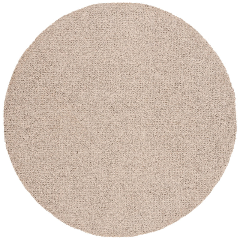 Abstract Hand Tufted Wool/Cotton Solid Color Rug in Light Brown, Round 6'