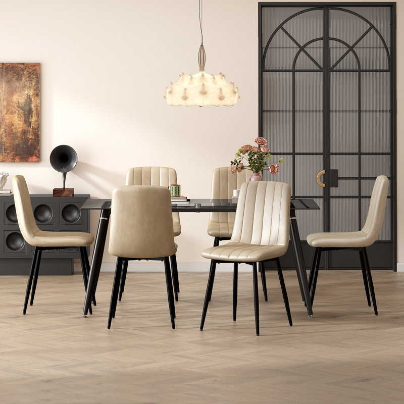 Table rectangulaire en verre 59,1 po et six chaises en cuir de polyuréthane pour la cuisine, la salle à manger et le salon