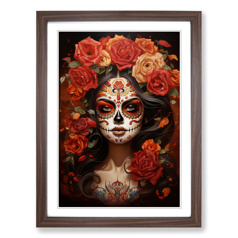 Sugar Skull Classicism - Single Picture Frame Print on Wood, Walnut, 34cm H x 25cm W x 2cm D