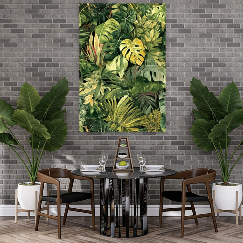«Lush Tropical Foliage Organic Vibrant Abstract Forest Nature», art mural, 60" H x 40" W