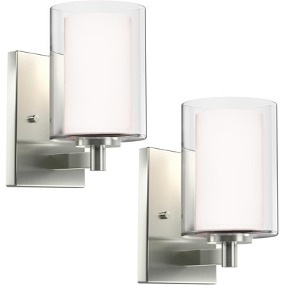 Wall Sconces Set of 2 Modern Vanity Lights with Double Clear Glass Shade Matte Black Indoor Farmhouse Wall Lights for Bathroom Living Room Bedroom Hallway Bulb E26 Base (Bulbs Not Included)