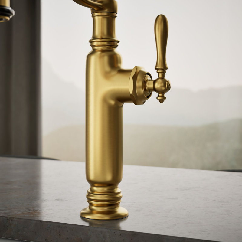Tournant Single Handle Pull Down Kitchen Faucet, Vibrant Brushed Moderne Brass