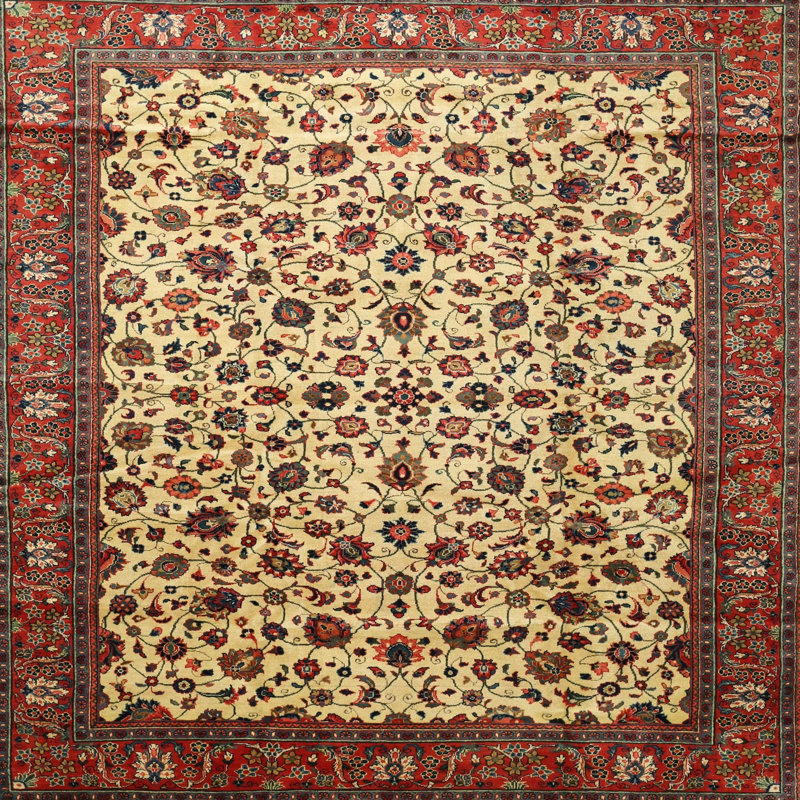 Rouge oriental/brun/vert Tapis décoratif, Carré 3 pi