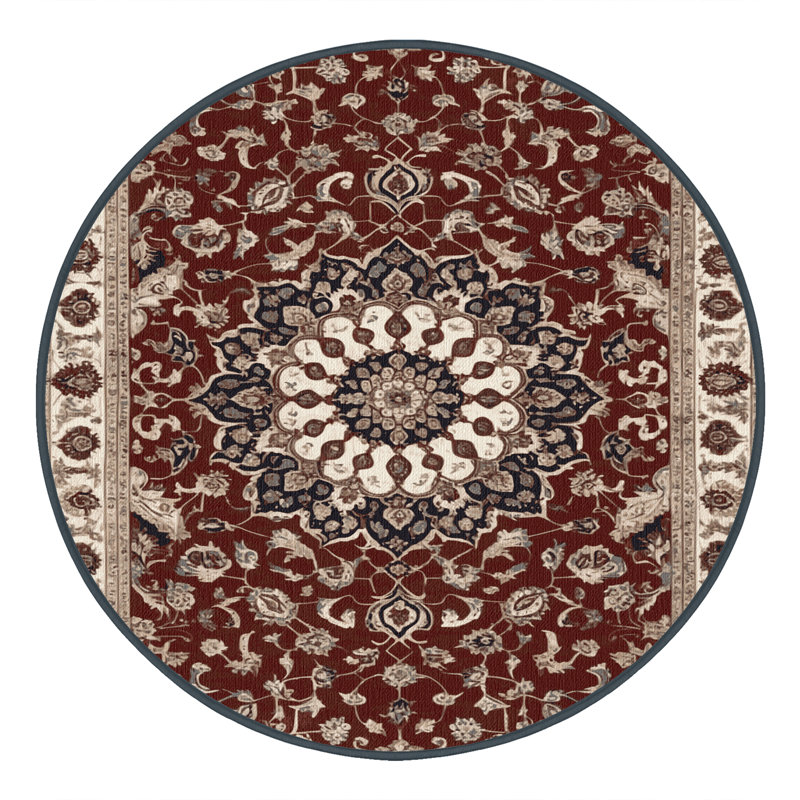 Tapis persan noir lavable à la machine, Rond 8 pi