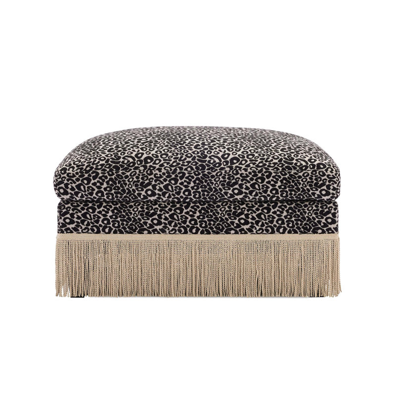 Khaki Black Leopard Chenille Ottoman, Khaki/Black