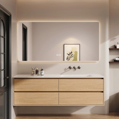 Japanese log style simple bathroom cabinet