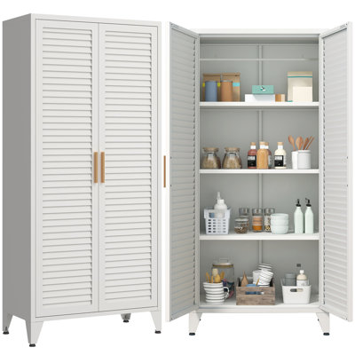 Pantry Cabinet Locker With 4 Adjustable Shelves, 5-Tier Freestanding Kitchen Storage Organizer, Multi-Function Storage Unit For Kitchen, Entryway And Hallway White