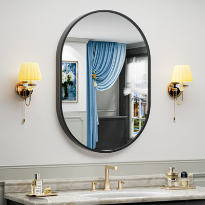 Matte Black Oval Vanity Mirror with Aluminum Alloy Frame, French Cleat Mounted Wall Decor Bathroom Vanity Mirror