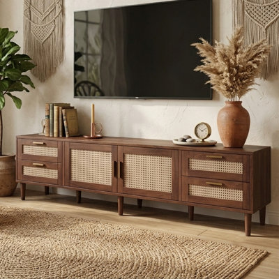 Meuble télé 78 po pour téléviseur de 85 po ou moins, meuble télé avec armoires de rangement et tiroirs pour le salon