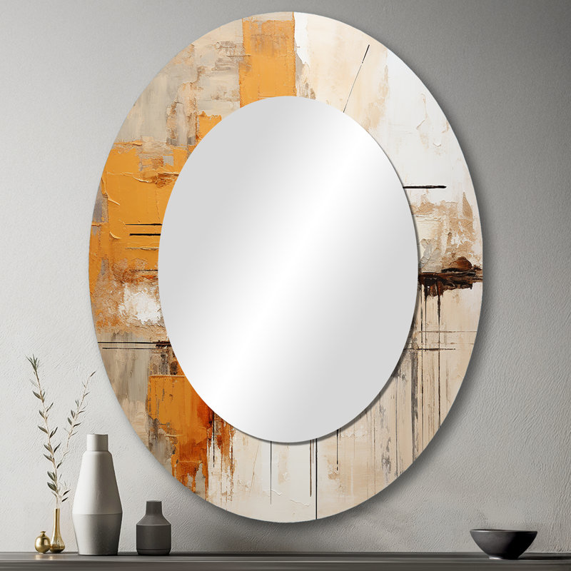 Orange Impressions II - miroir mural ovale jaune, 43 po x 33 po