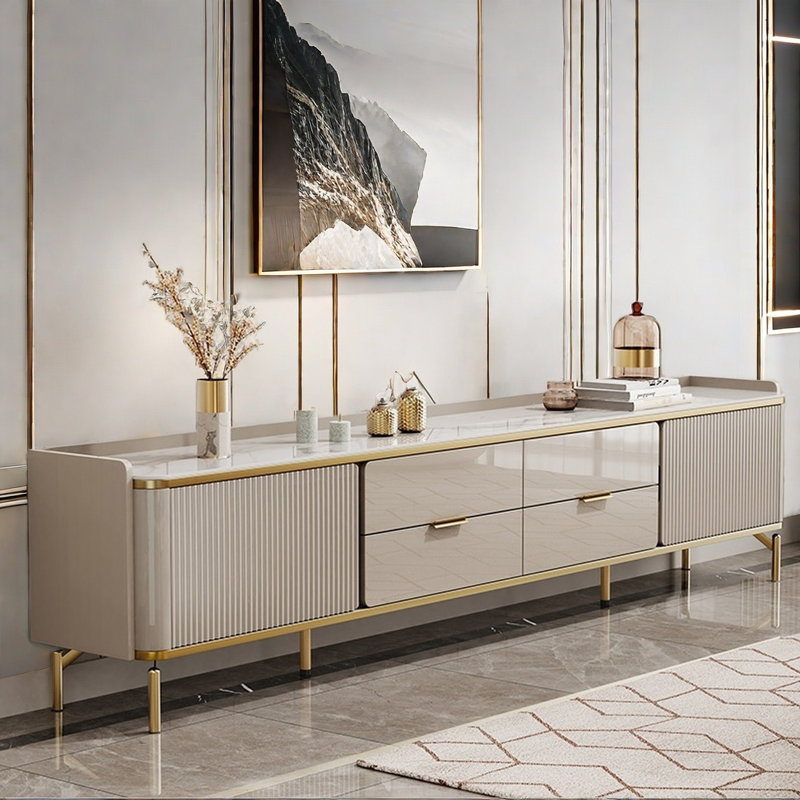 Meuble télé moderne et luxueux, Or/beige, 70.87"