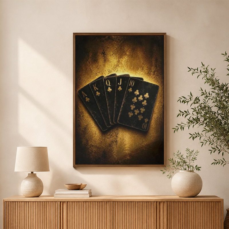 «Poker Hand Still Life», art mural sur toile encadré, 24 po x 36 po, Doré