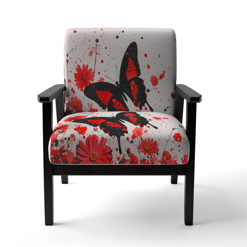 Chaise avec accoudoirs en velours Magiera, Rouge, Noir