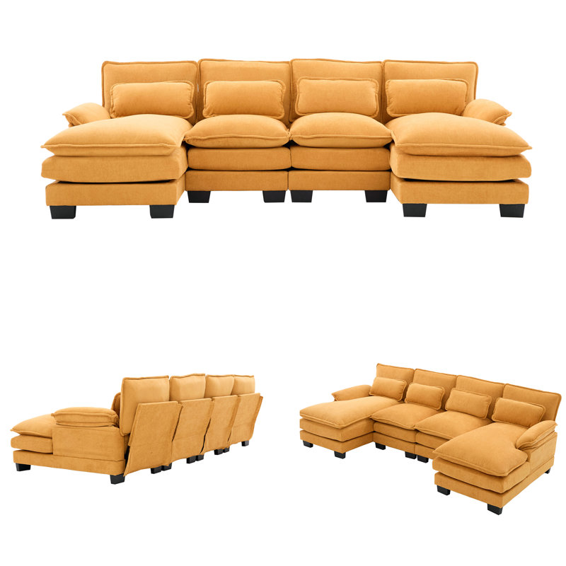 U Shaped Cloud Couch, 110" Chenille Comfy 4 Seat Sectional Couches For Living Room, Modular Sofa Sleeper With Double Chaise & Memory Foam