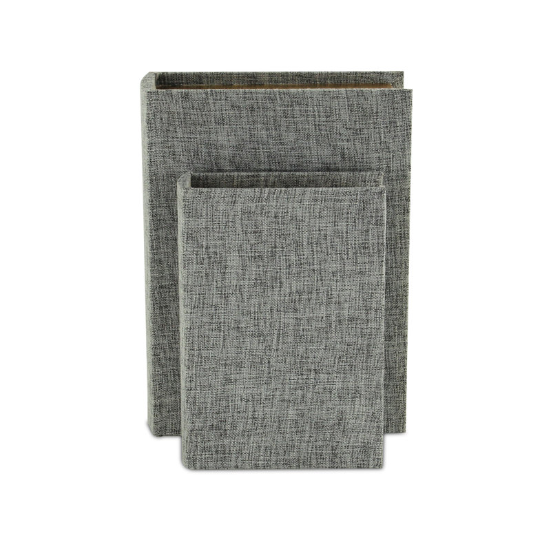 Gray Fabric Lidded Book Box Set with Gold-Finished Pages