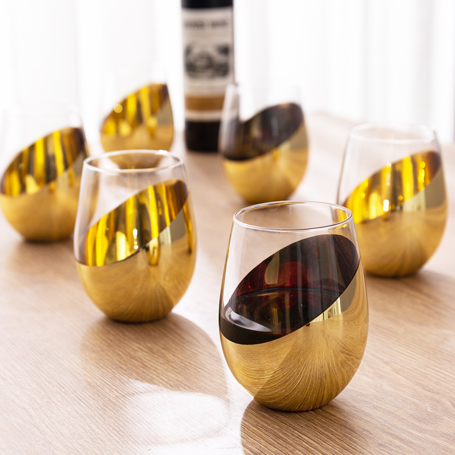Viski Gold Dipped Cocktail Tumblers, Set of 2 19 oz Stemless Wine