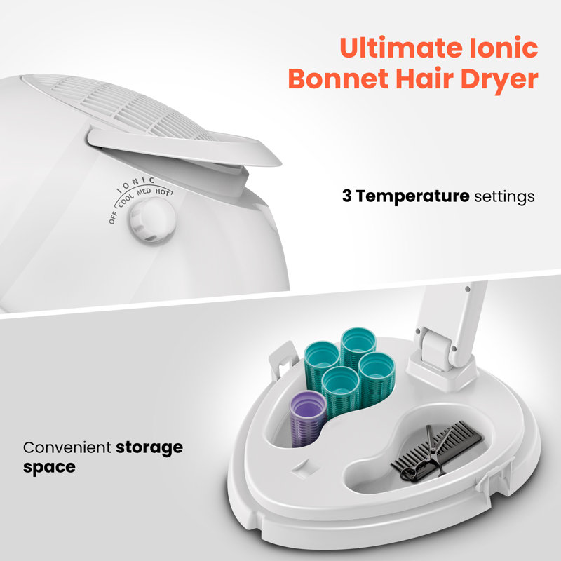 1875W Tabletop Ionic Hooded Hair Dryer with Storage Space, White