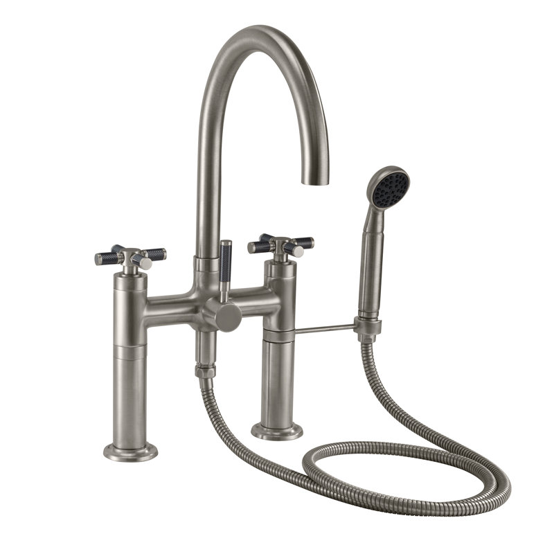 Descanso Tub Filler with Diverter, Matte Black/Silver, Cross Handle