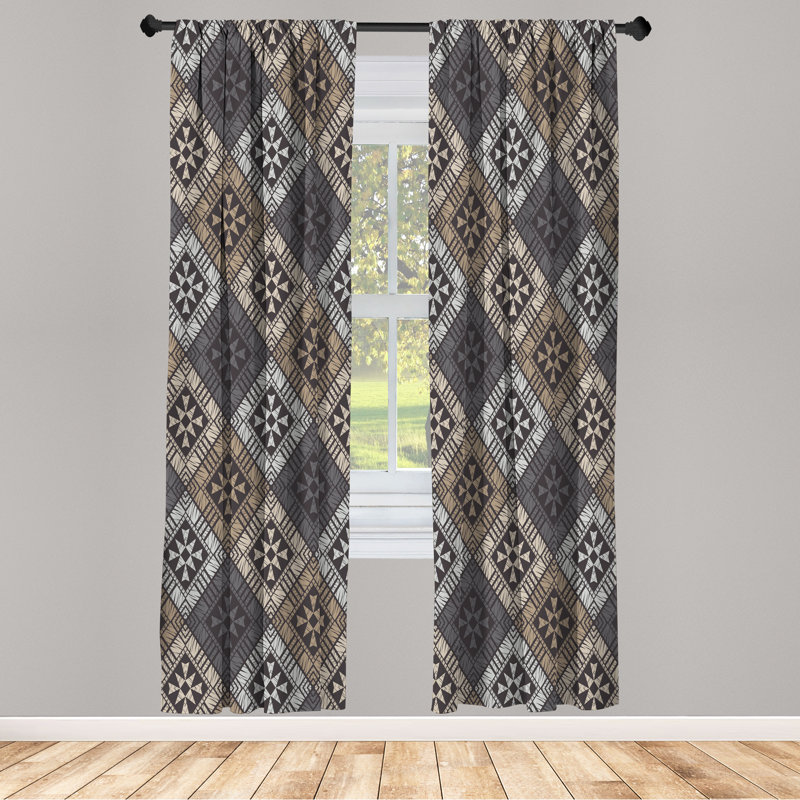 George Oliver Abstract Curtains, Ethnic Tribal Structures, Dimgray Grey, 28" W x 63" L