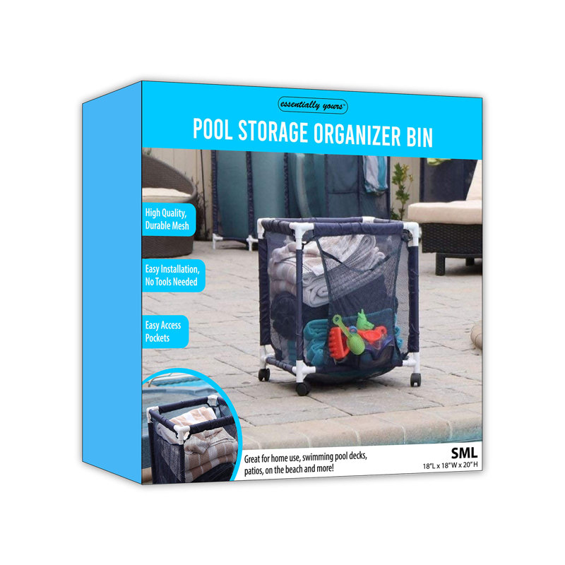 Panier de rangement pour piscine à roulettes, Bleu/Blanc
