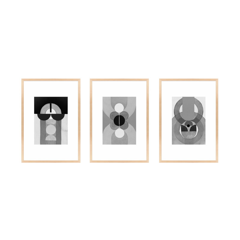 Composition - Ensemble de 3 peintures, H 20 po x l 14 po x P 1,25 po, Cadre érable