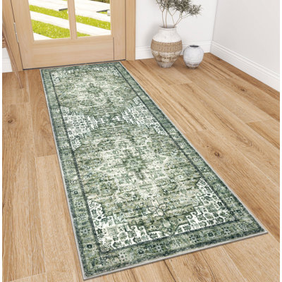 Bungalow Rose Washable Oriental  Area Rugs Non slip Green Rugs