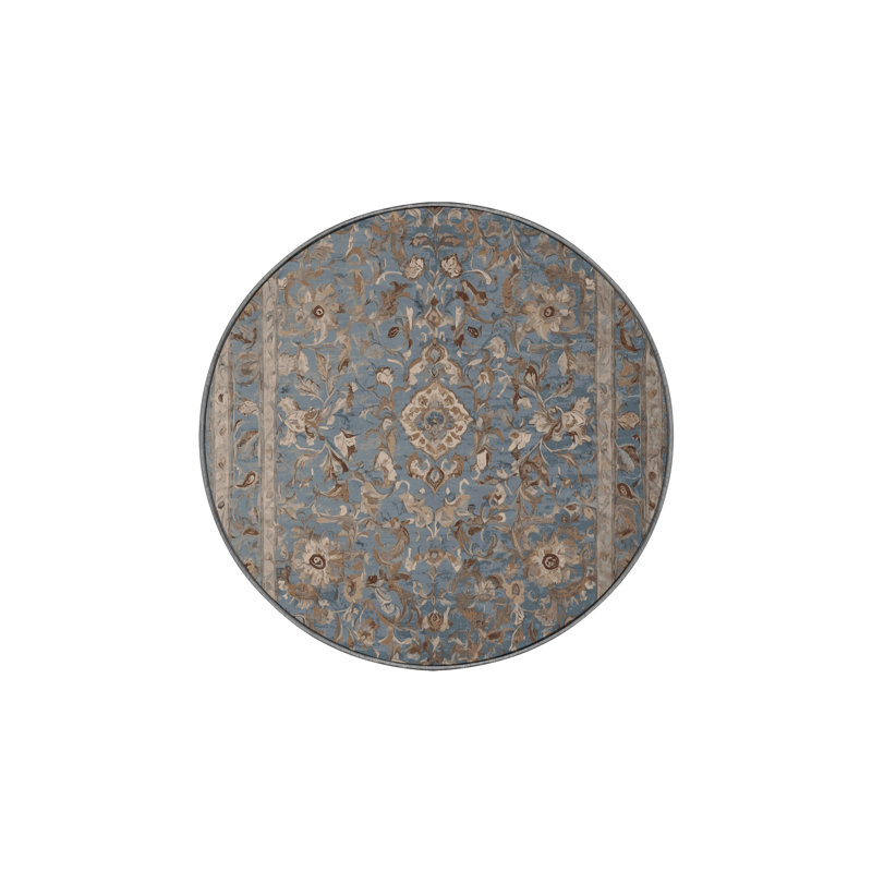 Tapis gris soyeux et moelleux, Rond 5 pi