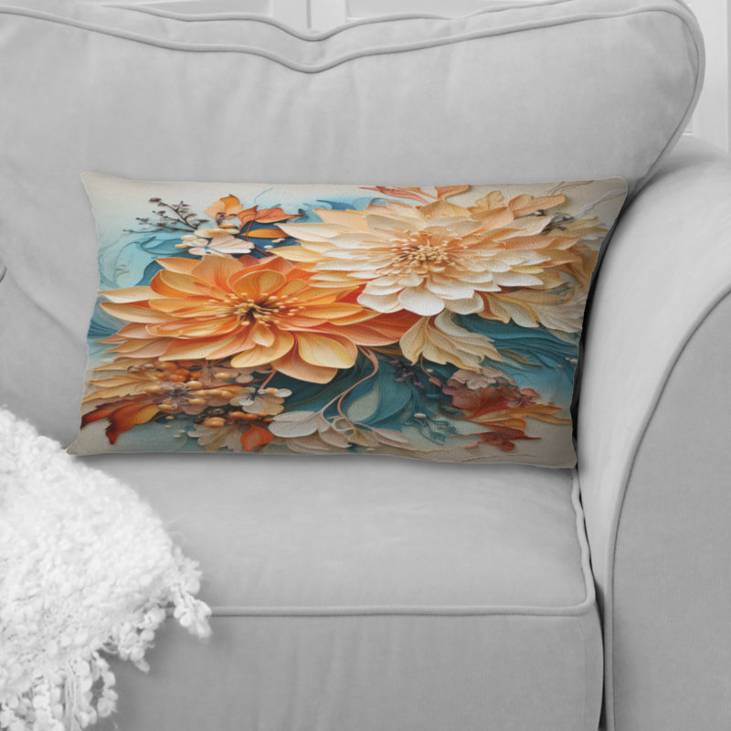 Coussin botanique orange sarcelle tourbillon I - Abstract Botanicals, H 12 po x l 20 po, Rectangulaire