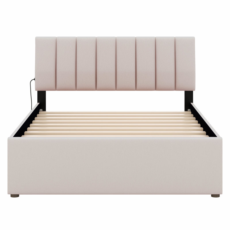 Merthie Full Size Upholstered Platform Bed with Trundle, Beige