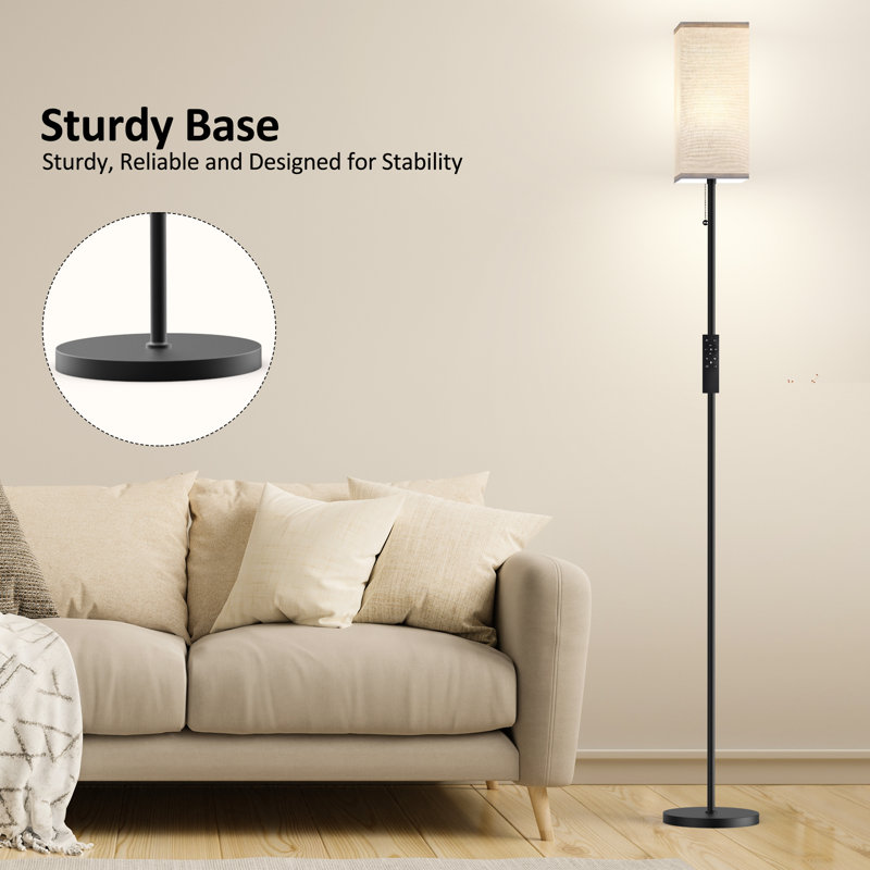 Adjustable White Metal Floor Lamp with Beige Linen Shade