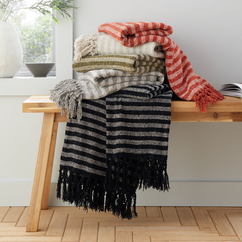 Stripe Chenille Blanket Throw, Black
