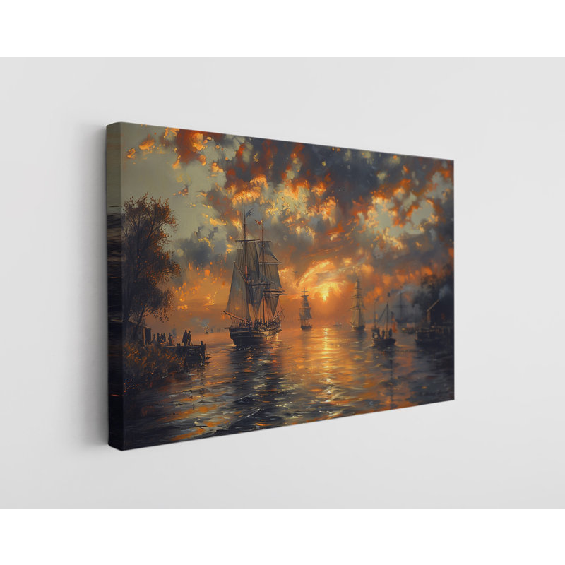 Reproduction d'art, peinture à l'huile d'un port animé au lever du soleil, décoration murale moderne pour la maison et le bureau