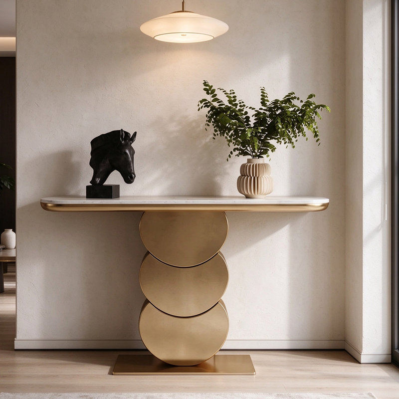 Marble Top Console Table, 33.5" H x 39.4" W x 13.8" D