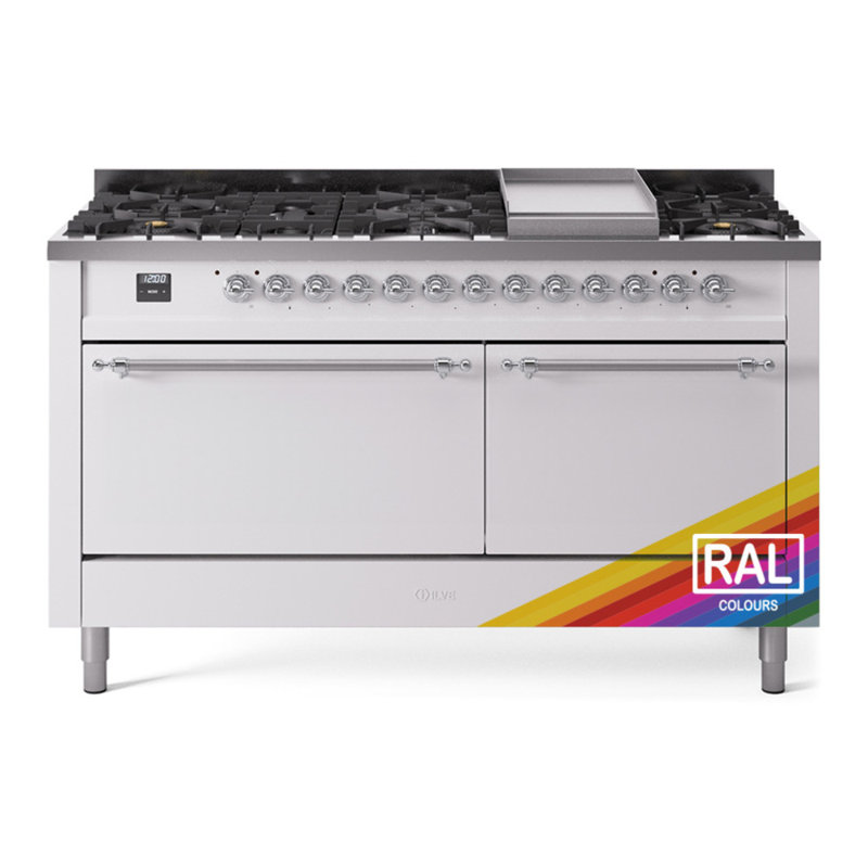ILVE Nostalgie II 60 in Dual Fuel Range, 9 Burner, Griddle, RAL Classic/Chrome, Natural Gas