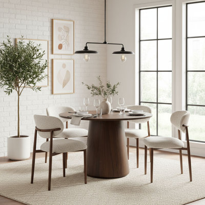 Mid-Century Modern Upholstered Dining Chairs with Wood-Grain Metal Legs