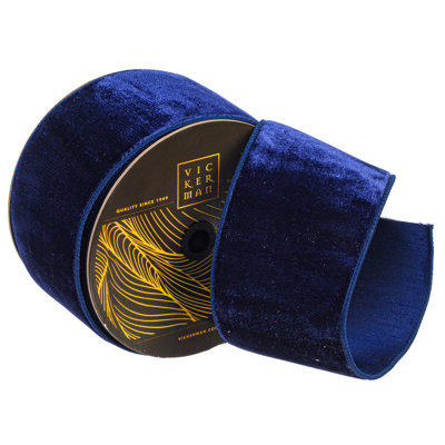  Ruban de 4 po en velours bleu minuit. Envers bleu Dupion.