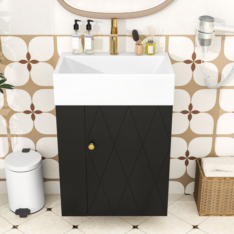 20-Inch Wall-Mounted Bathroom Vanity with Durable MDF Construction, Black