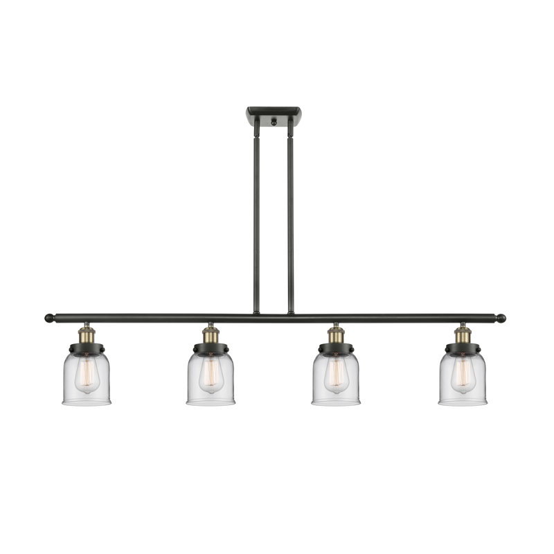 Luminaire suspendu pour îlot de cuisine 4 lumières Clara, Laiton antique noir, Transparent, Ampoule non incluse