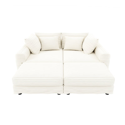 102.4" 4 - Seat With Multiple Pillows And 2 Ottomans, Convertible To Lounge, Corduroy, Spring Seat, For Living Room Lounge Chair, Density Support,