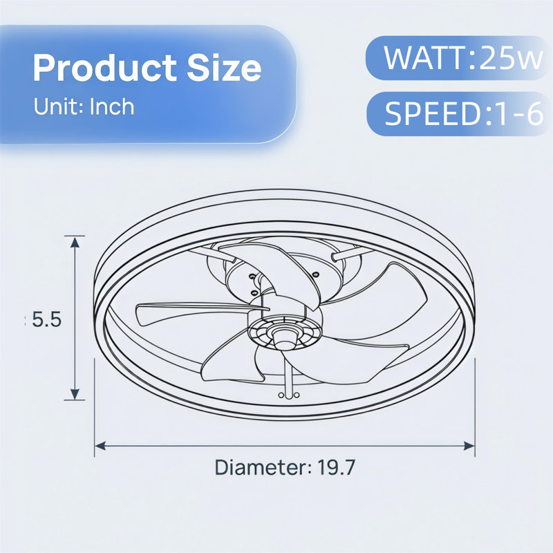 Ventilateur de plafond à cage, lampe de ventilateur d'intérieur à profil bas, luminaire à DEL à intensité variable, flux d'air réversible, conception de moteur à courant continu silencieux