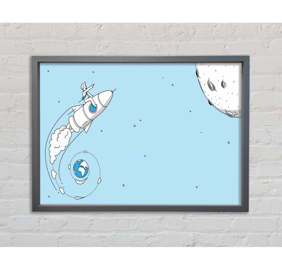 Rocket Ship To The Moon Space - Single Picture Frame Kunstdrucke auf Leinwand