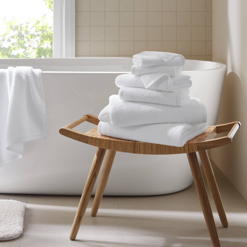 Ensemble de serviettes 6 pièces Diagonal, Blanc, Ensemble 6 serviettes de bain