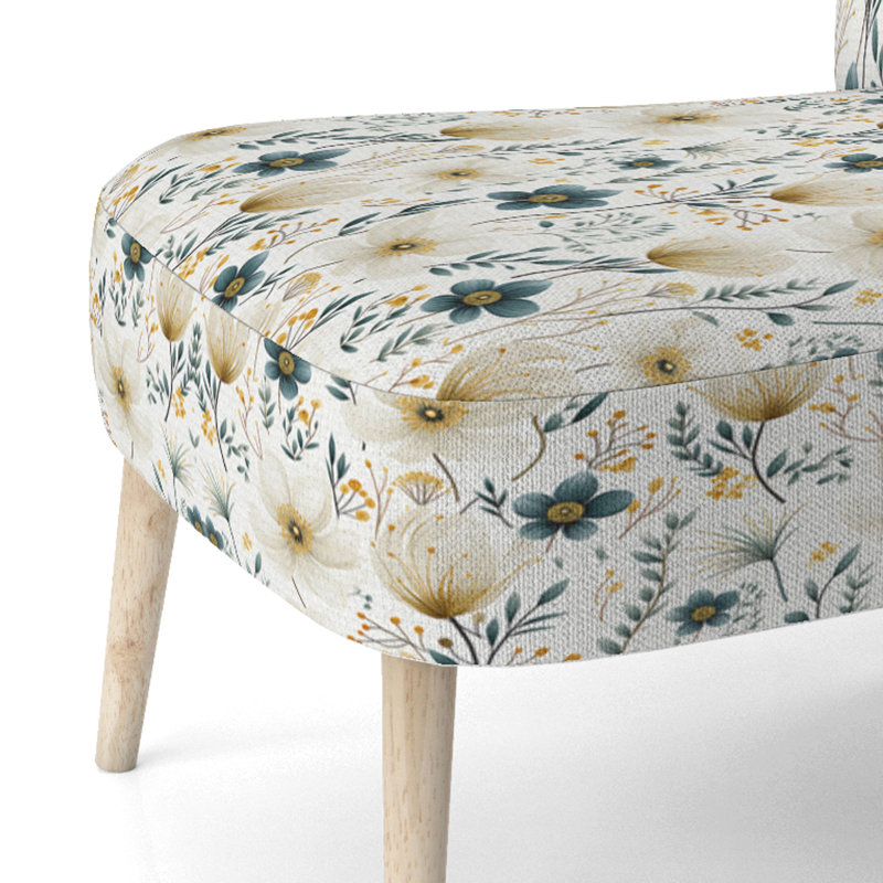 Chaise d'appoint rembourrée blanche et beige à motif floral minimaliste blanc et beige