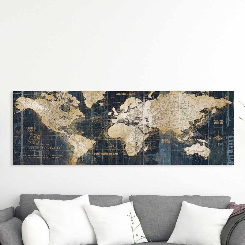 Abstract World Map - Wrapped Canvas Print, 20" H x 57.87" W x 1.1"D