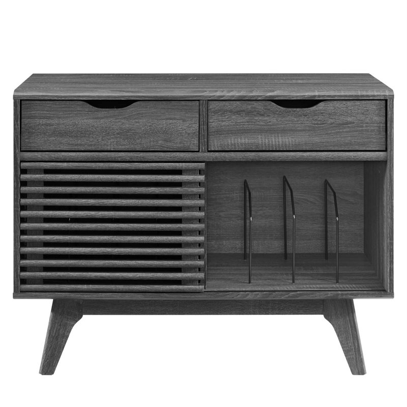 Modway Render Mid-Century Modern 37" Vinyl Record Display Stand with Drawers, Charcoal