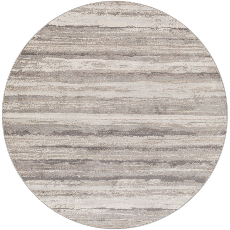 Behan Striped Medium Gray/Tan/Camel Rug, Round 6'7"