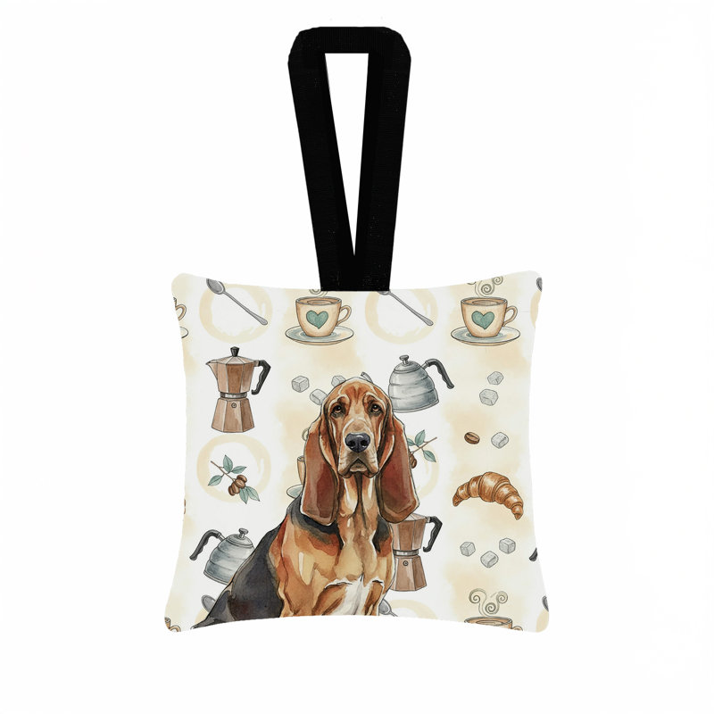 Ornement carré en tissu 3,5 x 3,5, Bloodhound Liver and Tan